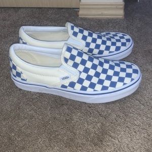 blue and white checkered vans